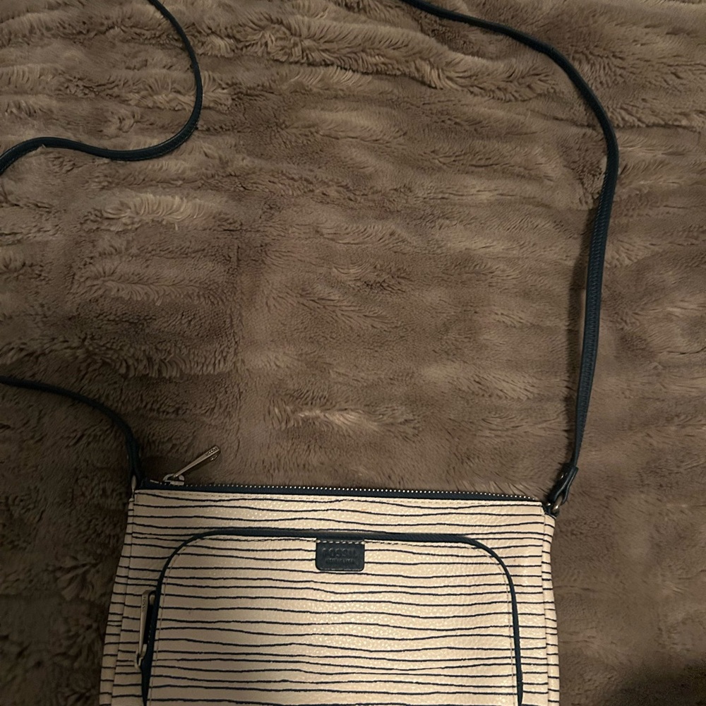 Fossil Striped Tan and Black Crossbody Bag
